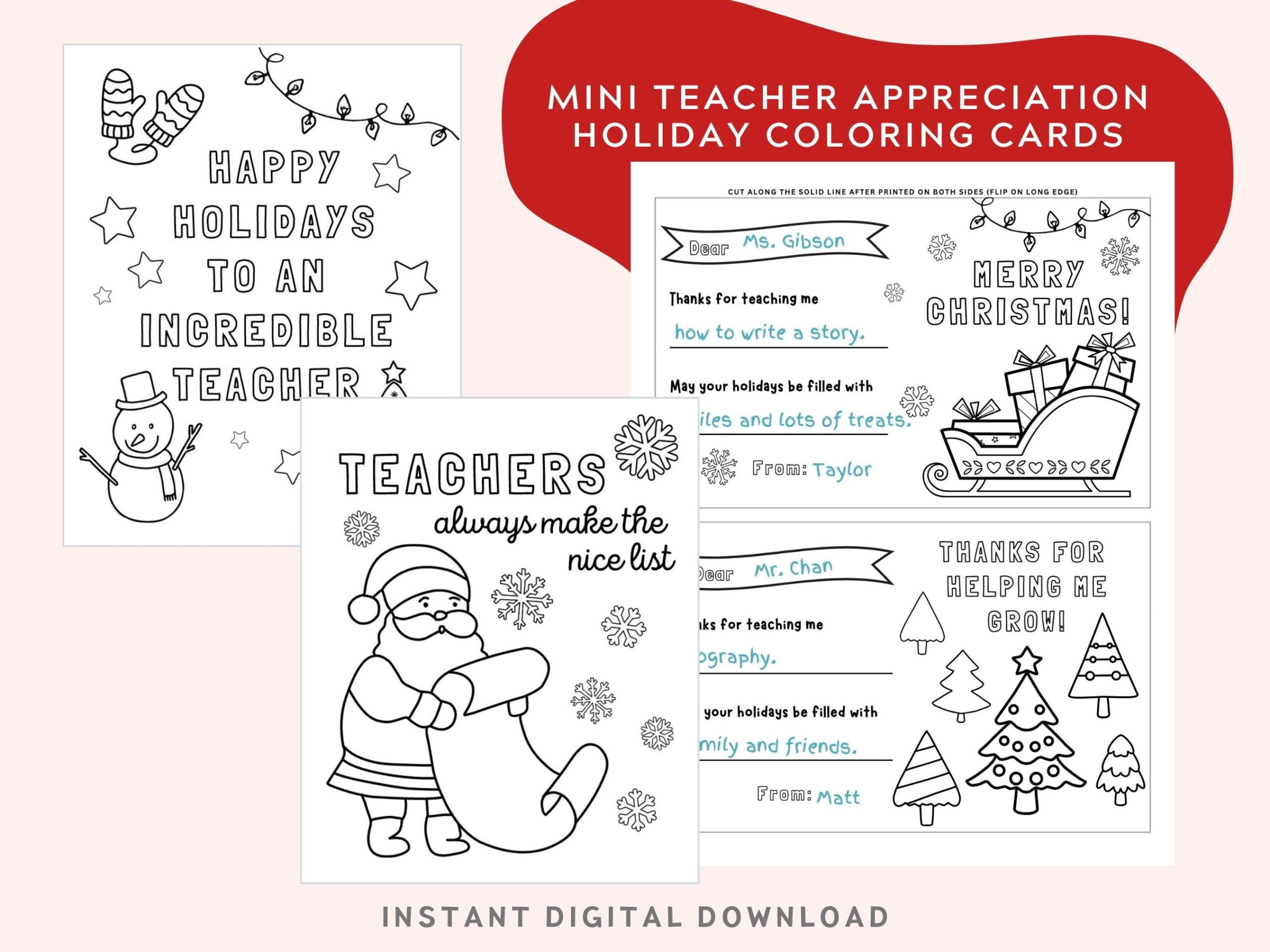 Teacher Christmas Card From Kids Printable. Fill In The Blank And intended for Teacher Christmas Card Printable
