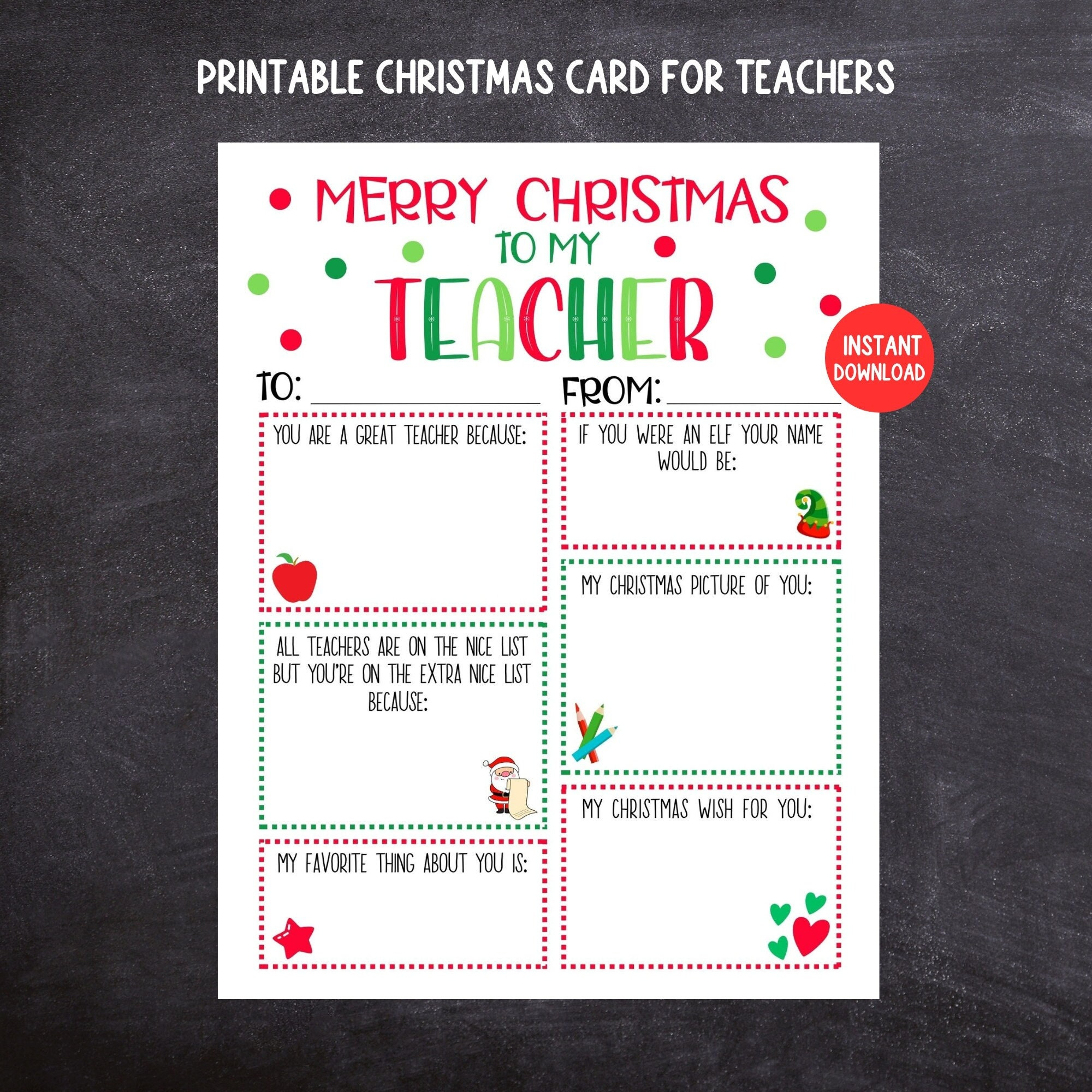 Teacher Christmas Card, Printable Kids Christmas Card For Teachers inside Printable Christmas Card For Teachers