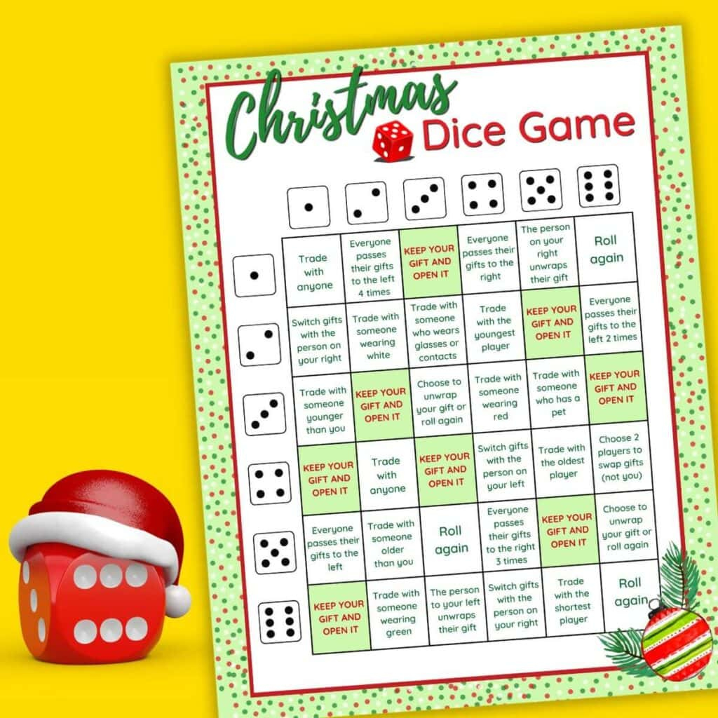 The Christmas Dice Game - A Fun Gift Exchange Printable Game! within Christmas Dice Game Printable Free