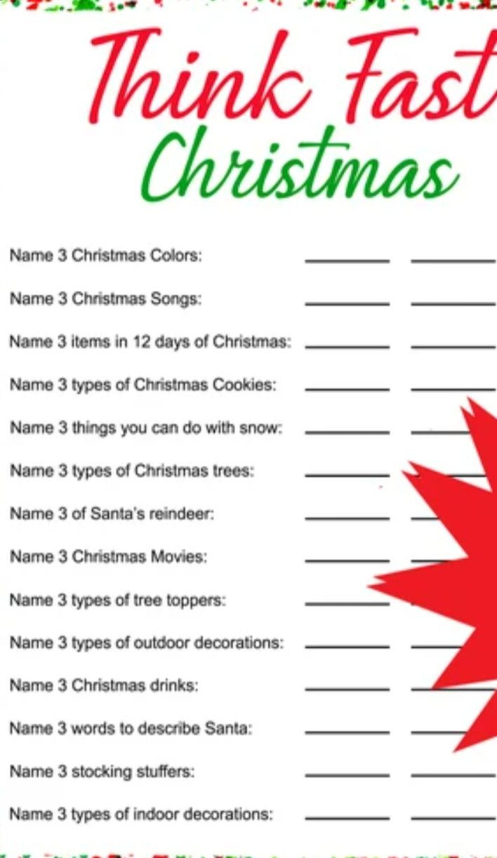 Think Fast Christmas Game inside Think Fast Christmas Game Free Printable