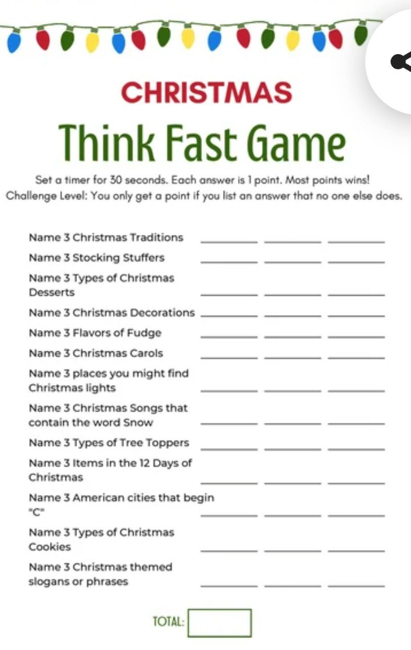 Think Fast Christmas Game throughout Think Fast Christmas Game Free Printable
