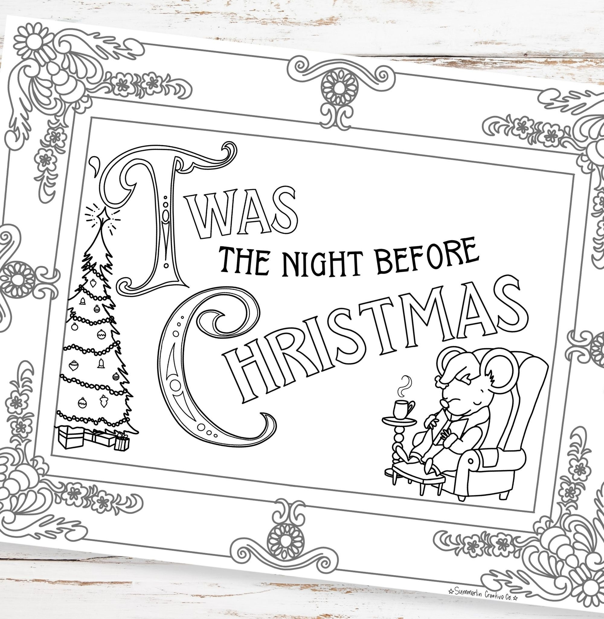 Twas The Night Before Christmas Malseite, Feiertags-Pdf Zum throughout The Night Before Christmas Printable