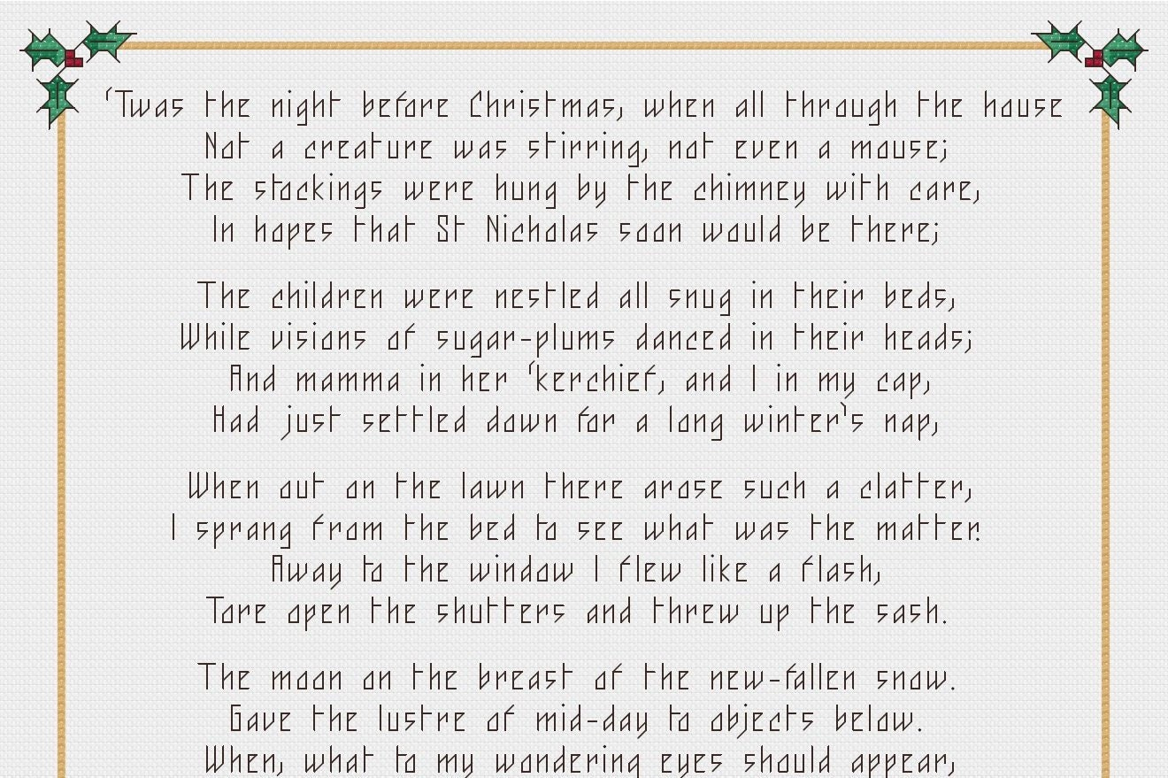 Twas The Night Before Christmas Pdf Cross Stitch Pattern - Instant for The Night Before Christmas Printable Poem