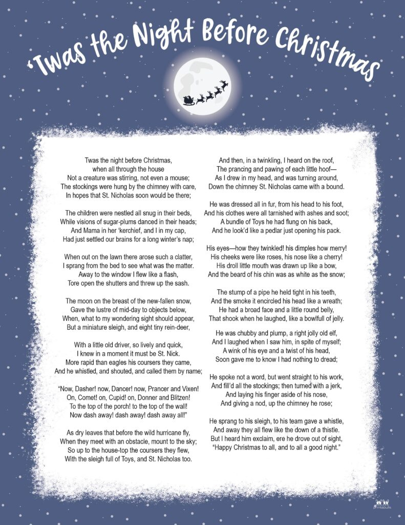 Twas The Night Before Christmas Printables | Printabulls in Printable Twas the Night Before Christmas Lyrics