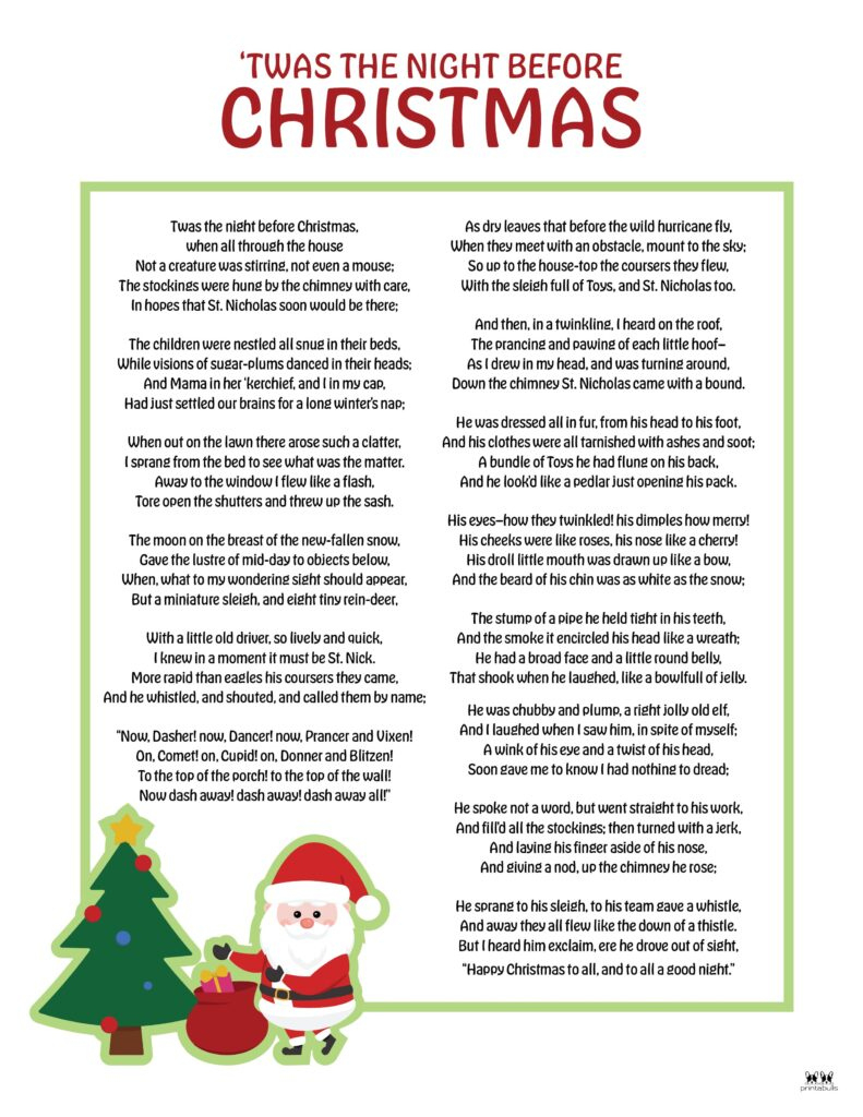 Twas The Night Before Christmas Printables | Printabulls inside Free Printable Twas The Night Before Christmas