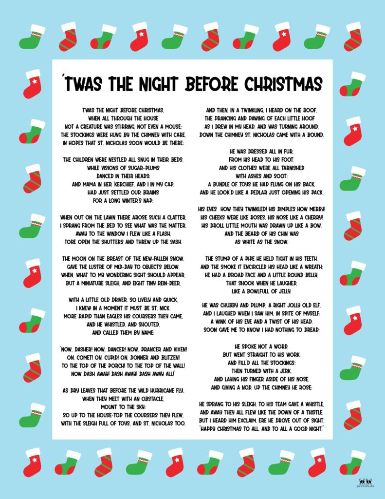 Twas The Night Before Christmas Printables | Printabulls intended for Free Printable Twas The Night Before Christmas