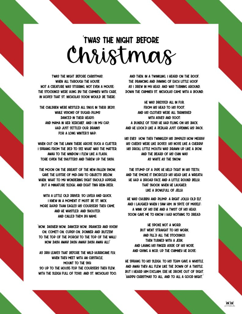 Twas The Night Before Christmas Printables | Printabulls intended for Words To Twas The Night Before Christmas Printable