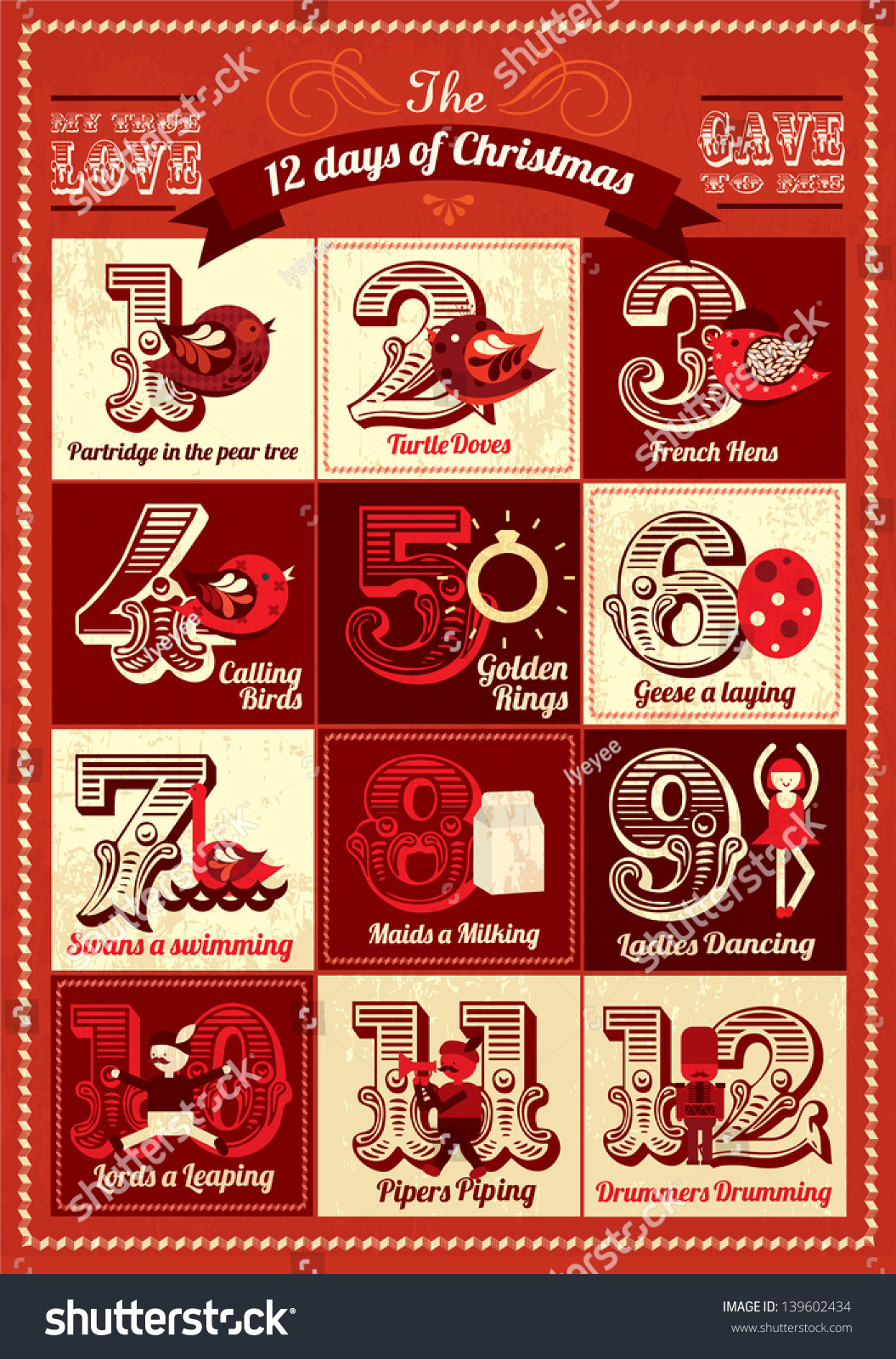 Vintage Twelve Days Christmas Calendar Template Stock Vector within 12 Days of Christmas Calendar Printable
