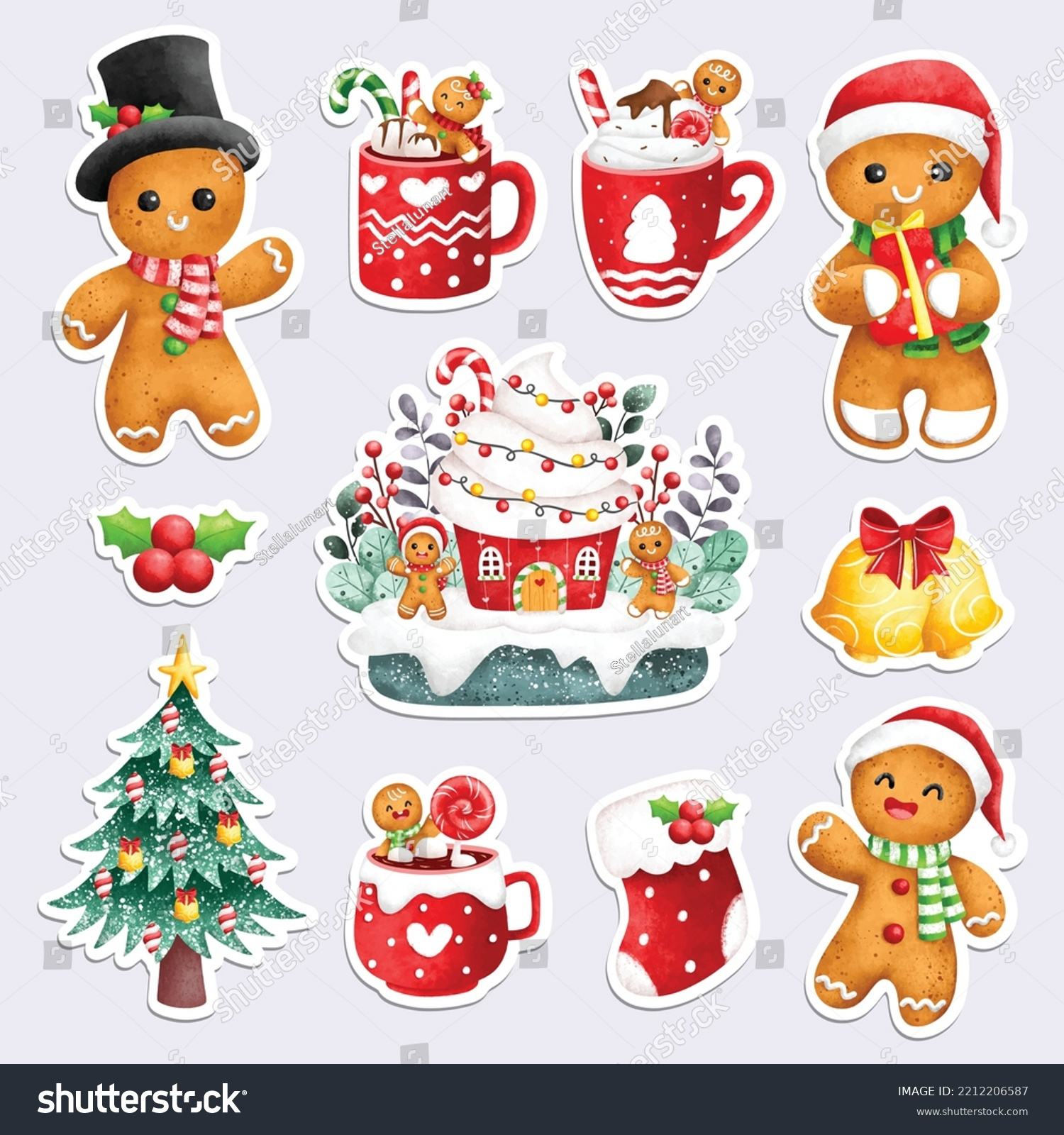 Watercolor Illustration Printable Christmas Stickers Stock Vector intended for Printable Cute Christmas Stickers