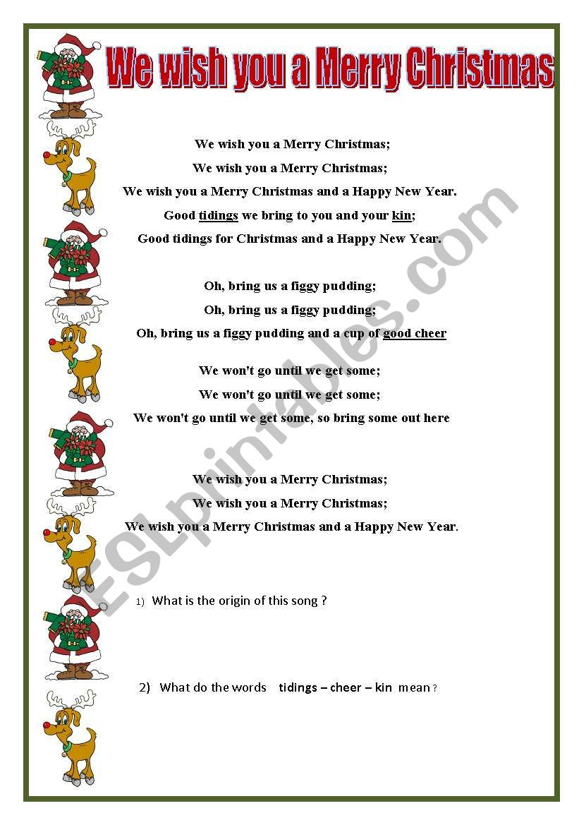 We Wish You A Merry Christmas - Esl Worksheetswissprof for Words To We Wish You A Merry Christmas Printable