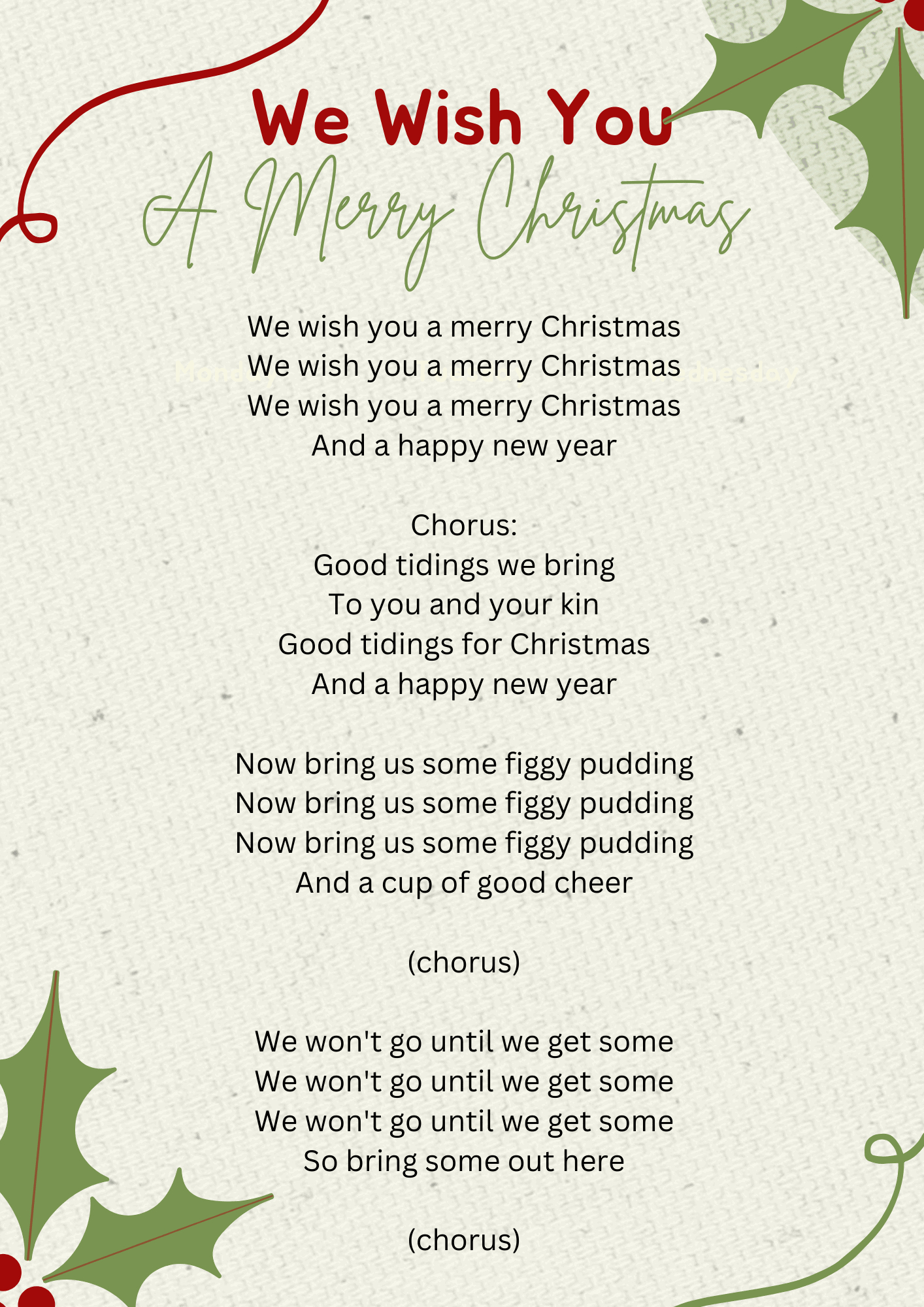 We Wish You A Merry Christmas Lyrics inside Lyrics We Wish You A Merry Christmas Printable
