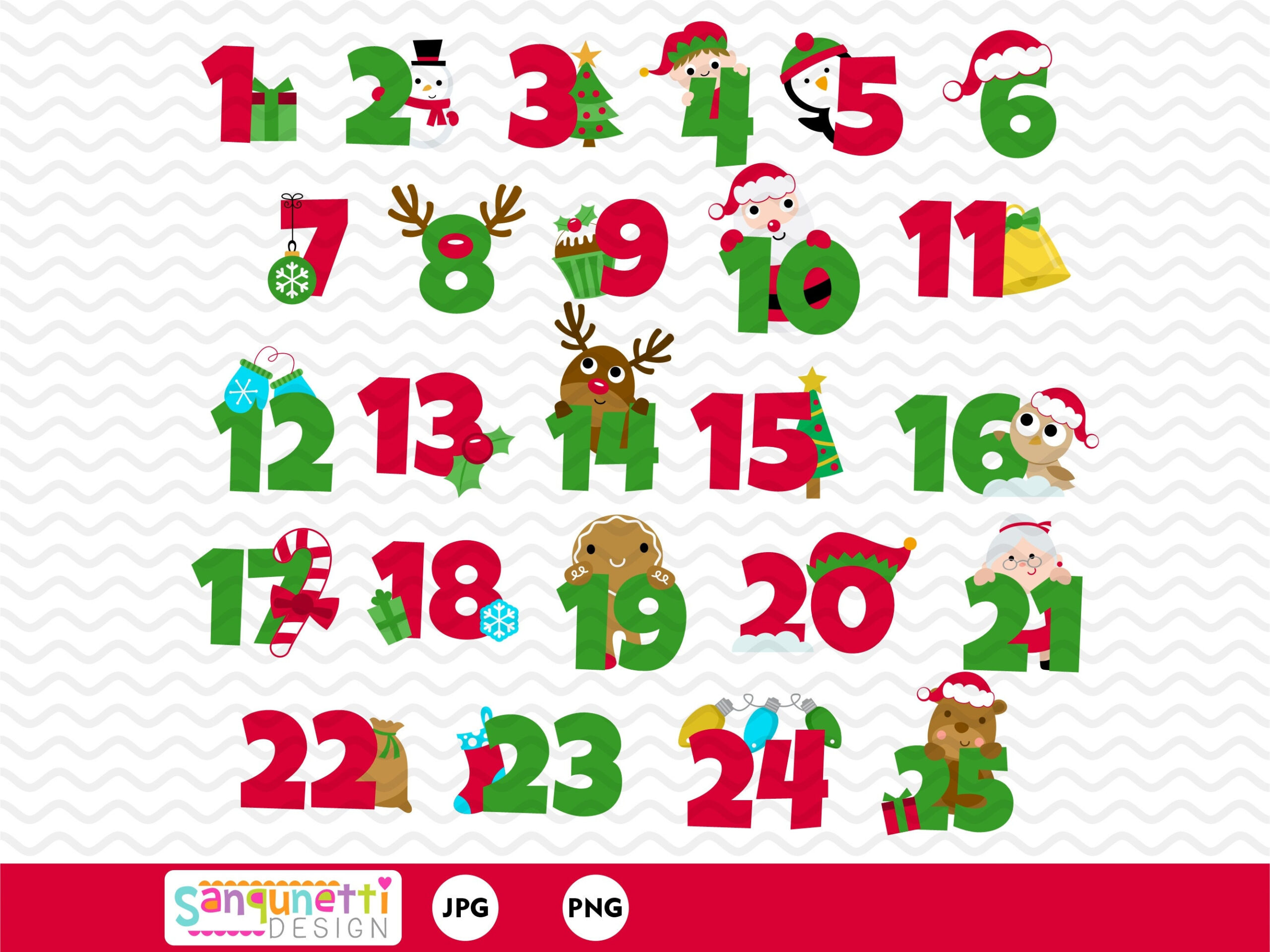 Weihnachten Adventskalender Zahlen Clipart (Png &amp;amp; Jpg) - Etsy.de inside Printable Christmas Numbers 1 25