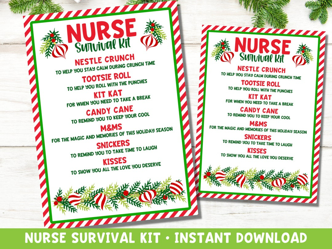 Weihnachts Krankenschwester Survival Kit Tags: Urlaub Goody Bag throughout Printable Christmas Survival Kit