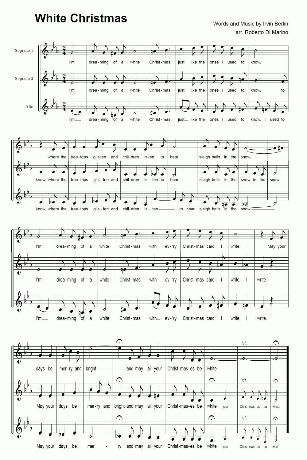 White Christmas Sheet Music - Free Score White Christmas in Printable White Christmas Lyrics