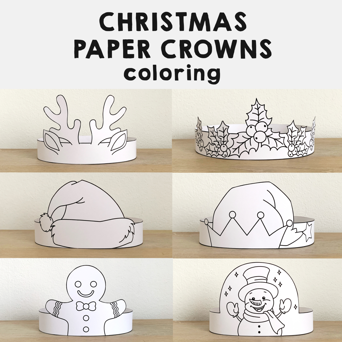Winter Christmas Hats Crowns Printable Paper Coloring Craft for Free Printable Christmas Crowns