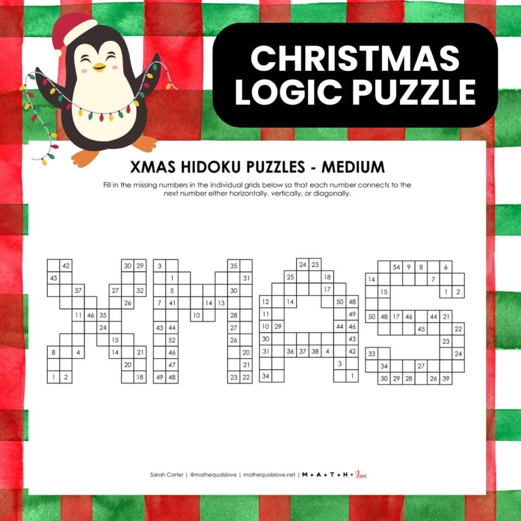 Xmas Hidoku Puzzle | Math = Love regarding Christmas Logic Puzzles Free Printable