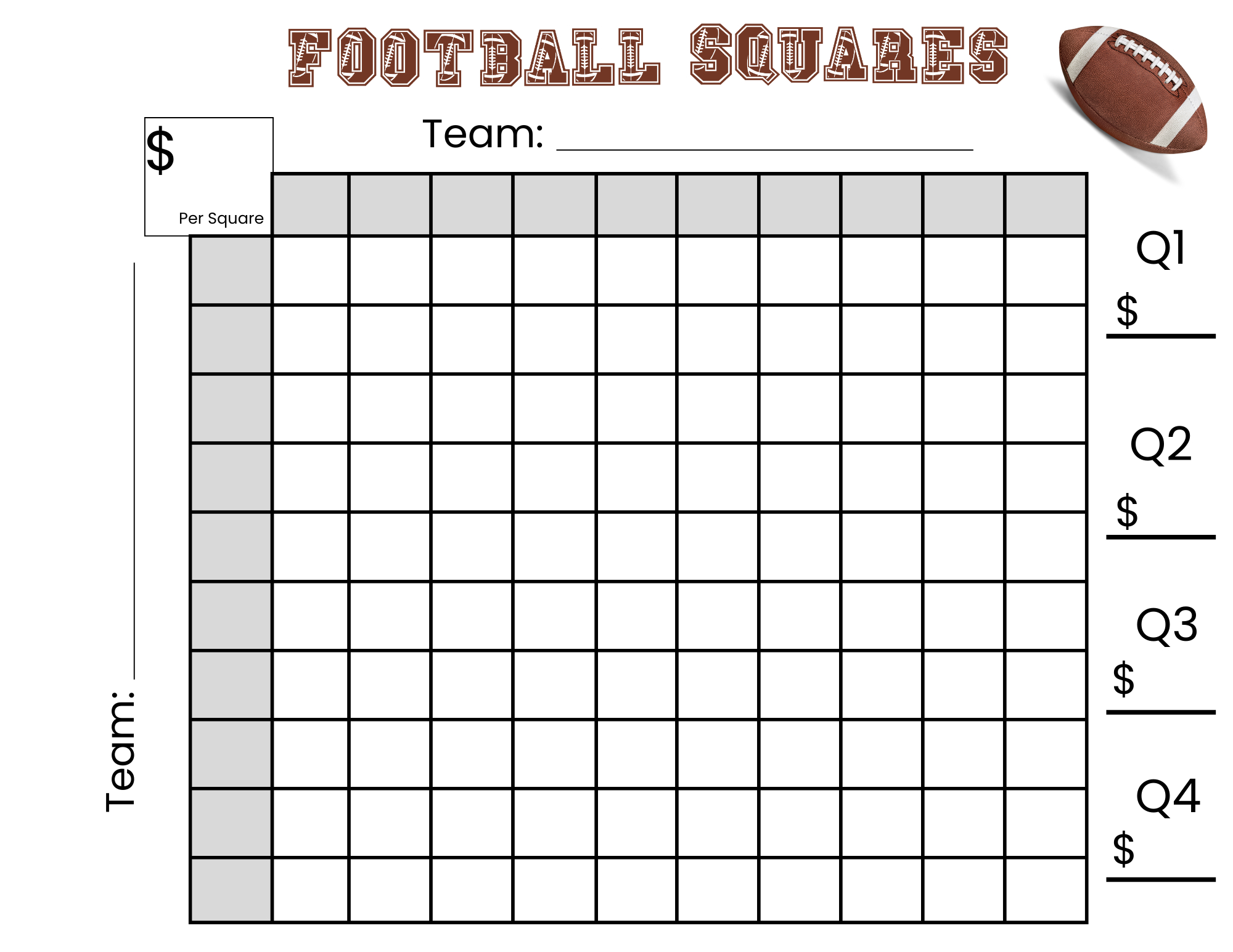 100 Football Squares Game Printable 10×10 Football Squares with regard to Super Bowl 100 Squares Printable