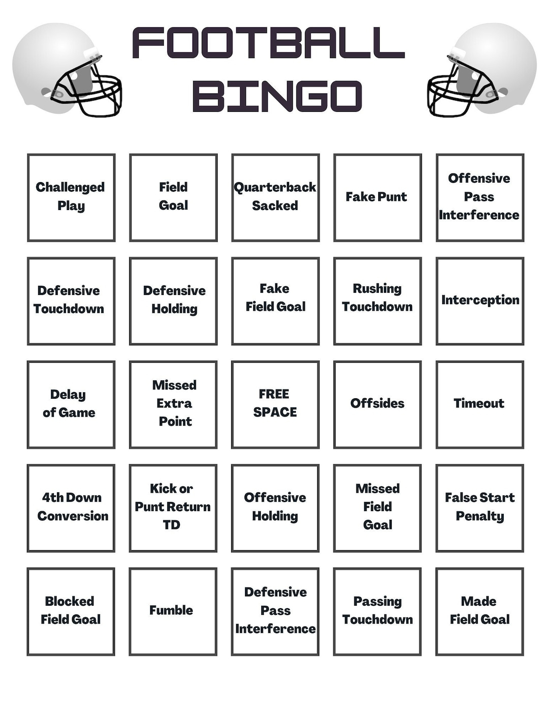 20 Football Bingo Cards: Super Bowl Party Game (Printable Download regarding Super Bowl Bingo Printable