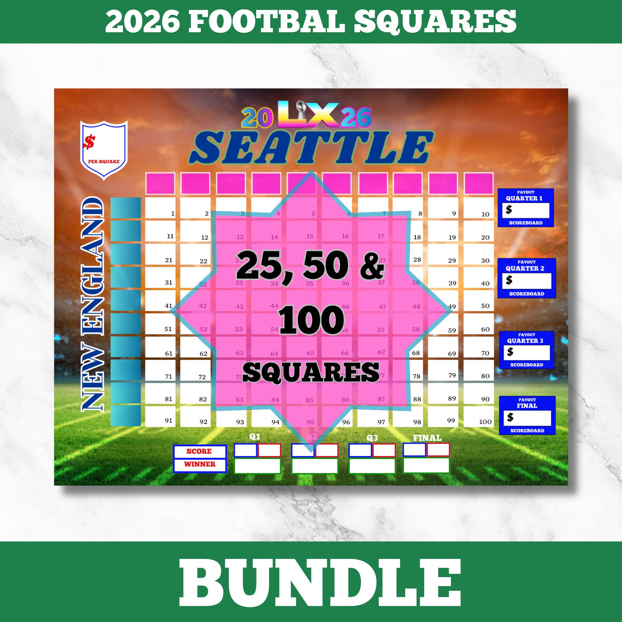 2026 Football Squares Template, 60/Lx, Fundraiser Game (Pdf) - Etsy pertaining to Super Bowl 2026 Boxes Printable