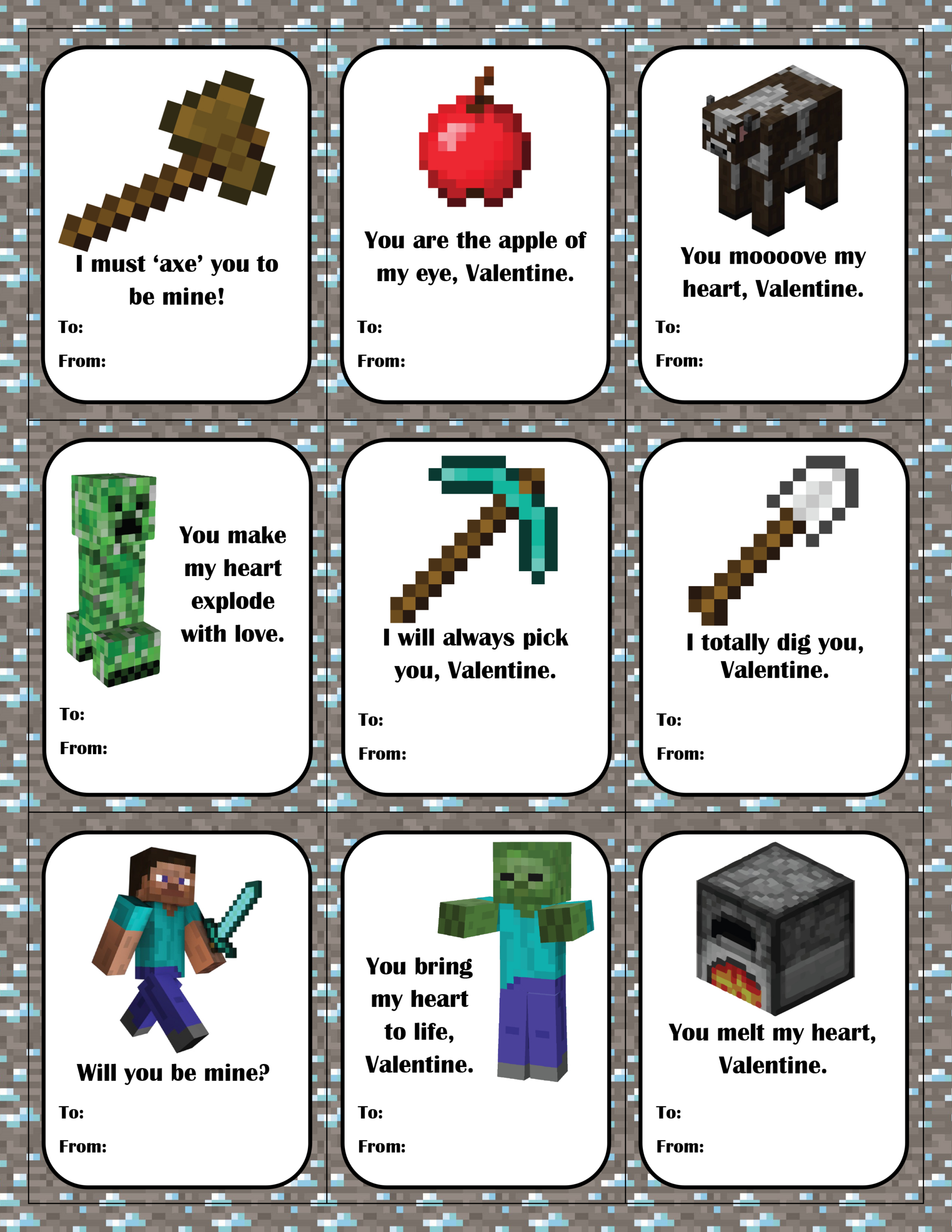 55 Valentine'S Ideas | Free Minecraft Valentine Printables in Free Printable Minecraft Valentines Cards