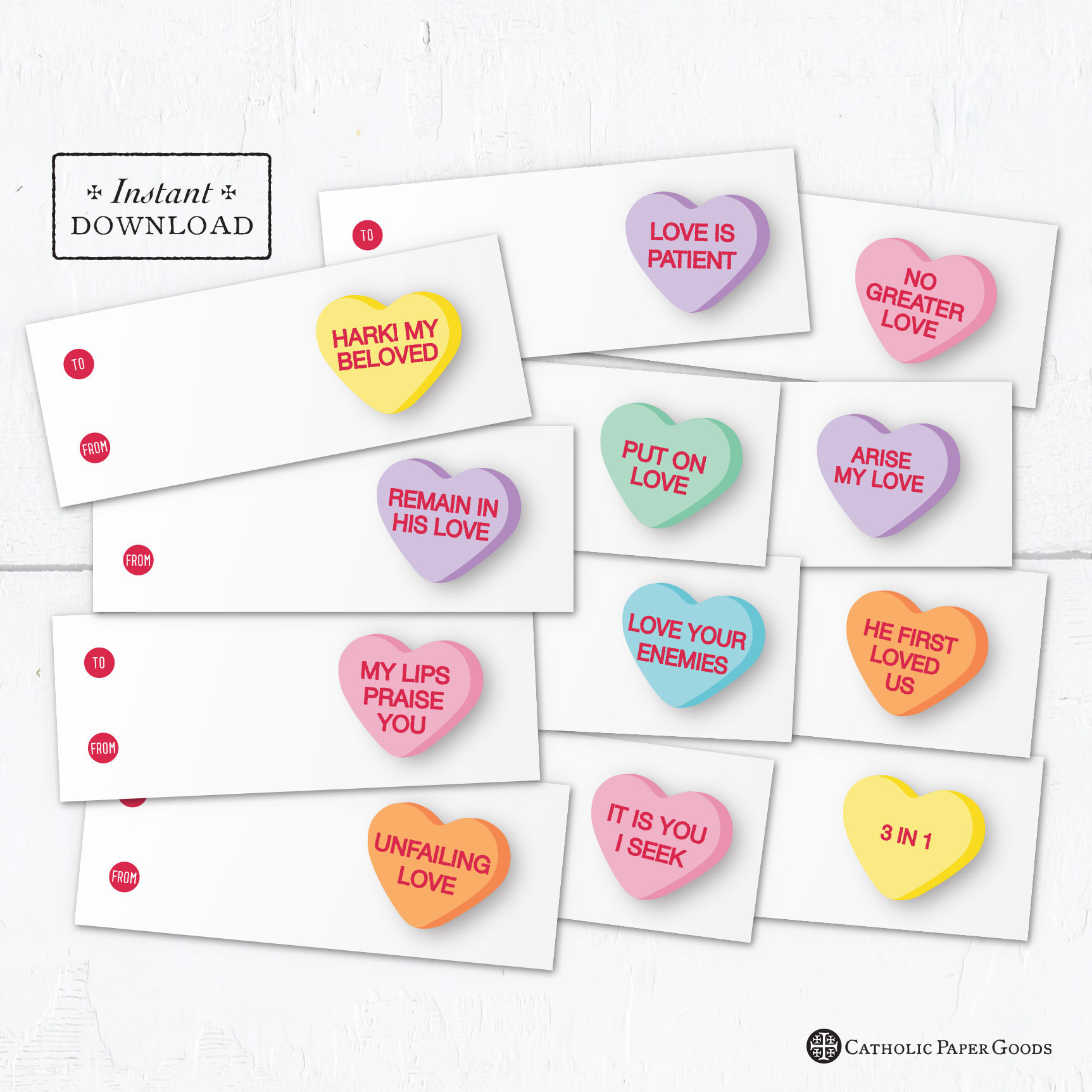 Catholic Conversation Hearts Valentine Exchange Cards - Printable in Valentines Exchange Cards Printable