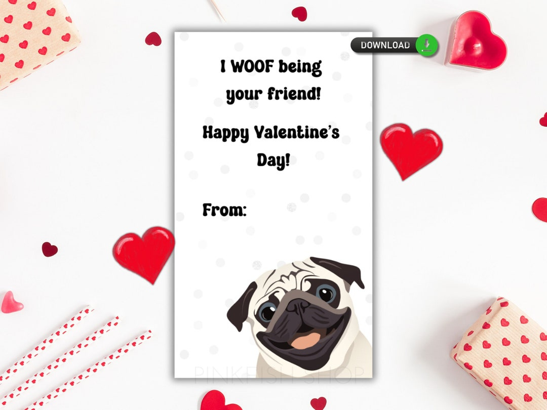 Dog Valentine&amp;#039;S Day Tag- Printable -Valentines Day Card, School throughout Etsy Printable Valentines Cards