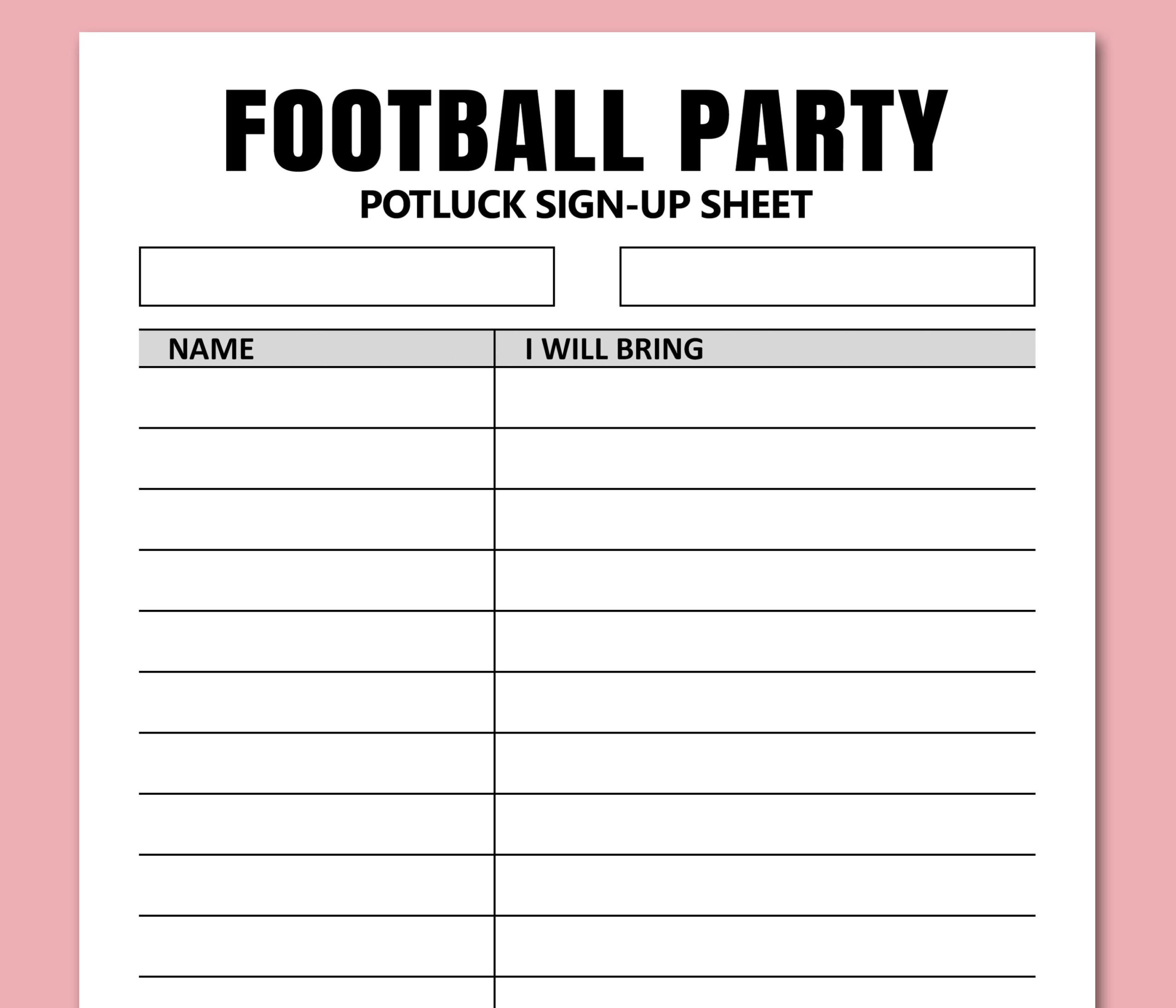 Football Party Potluck Sign Up Sheet Printable, Signup Form For with regard to Printable Super Bowl Potluck Sign Up Sheet