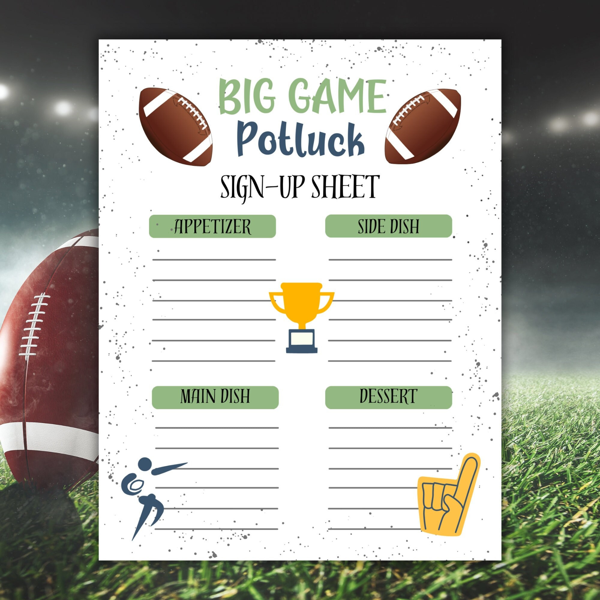 Football Potluck Sign Up Sheet, Big Game Menu, Potluck Sign Up throughout Printable Super Bowl Potluck Sign Up Sheet