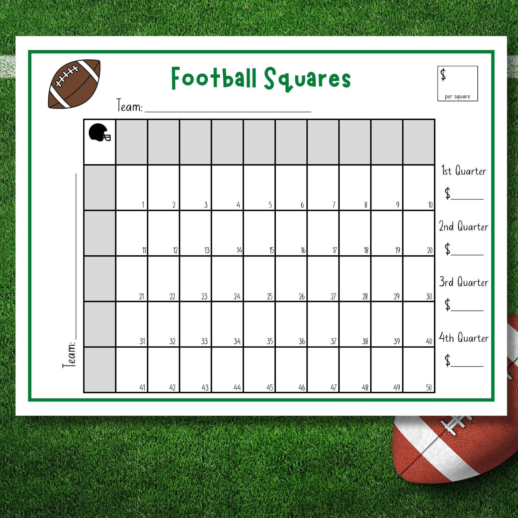 Football Squares Printable, Football Fundraiser, 50 Football in Free Printable Super Bowl Squares Template 50 Squares