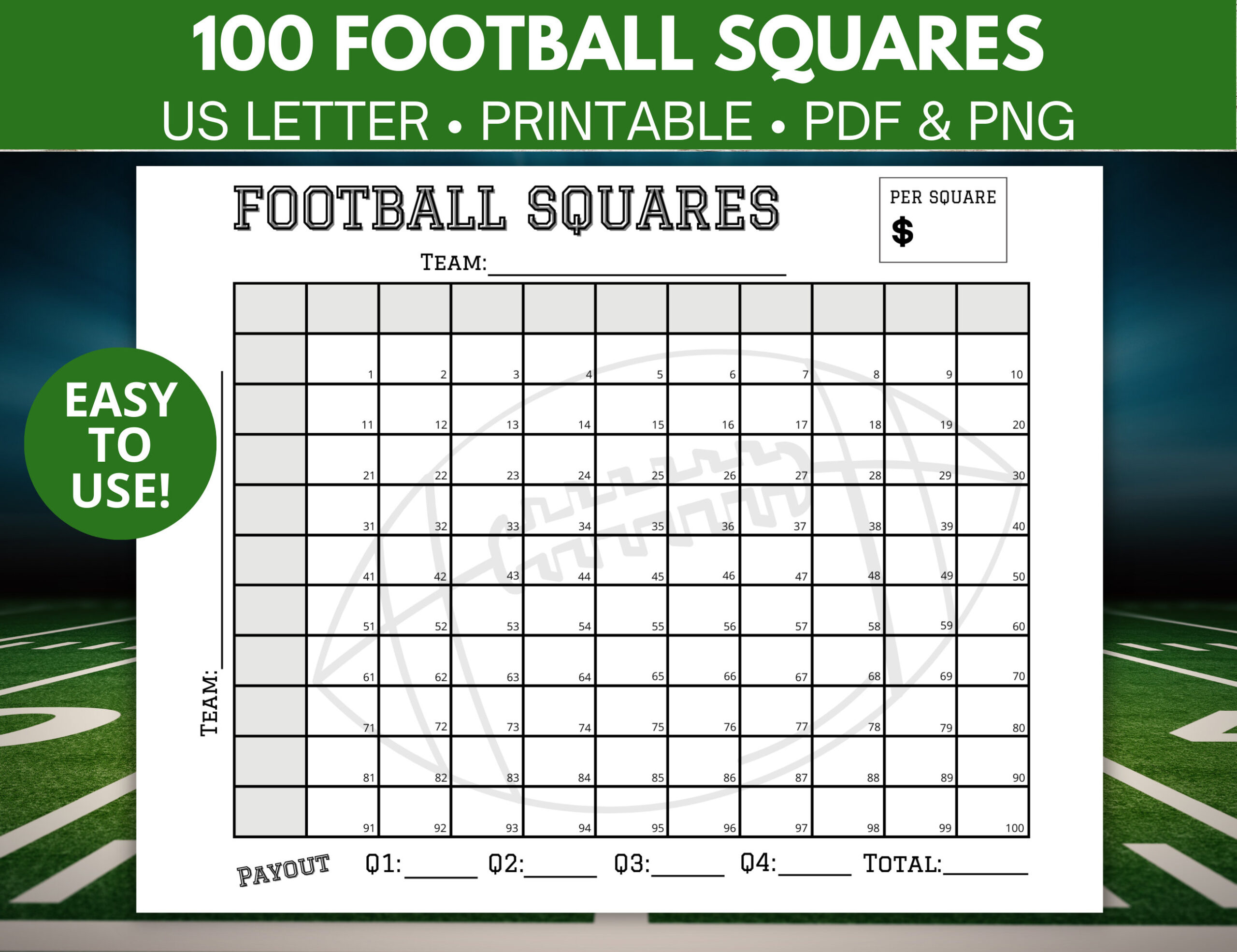 Football Squares Printable, Football Fundraiser, Bowl Squares in Printable Super Bowl Squares Fundraiser
