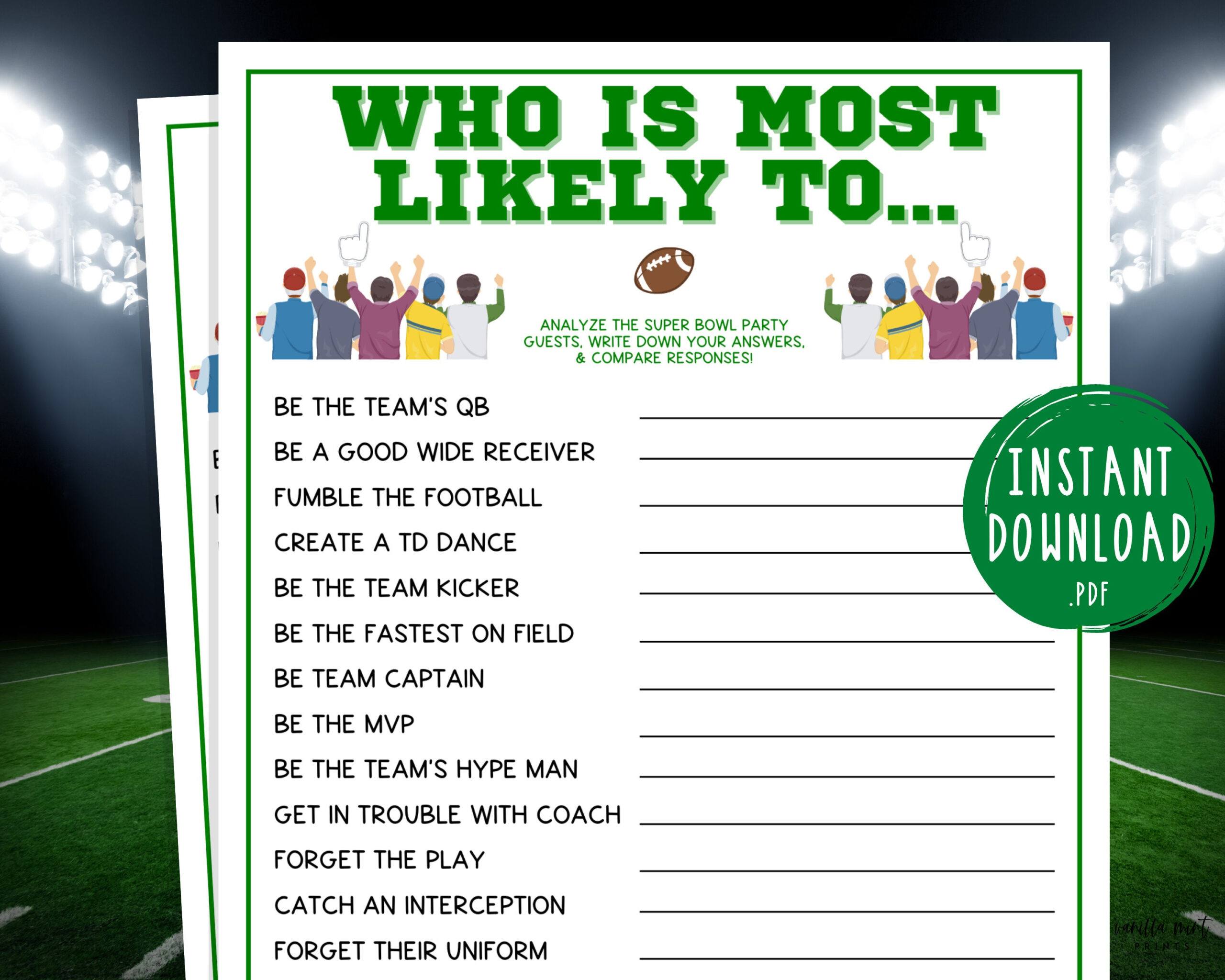 Football Who Is Most Likely To Game | Fantasy Football Party Games for Printable Super Bowl Party Games