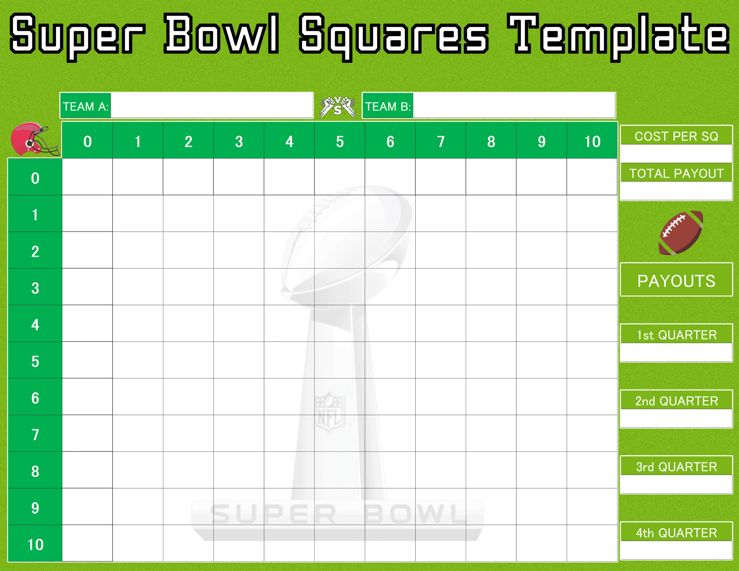 Free 2026 Super Bowl Boxes, Blank Block Pool Template For Football pertaining to 2026 Super Bowl Squares Printable