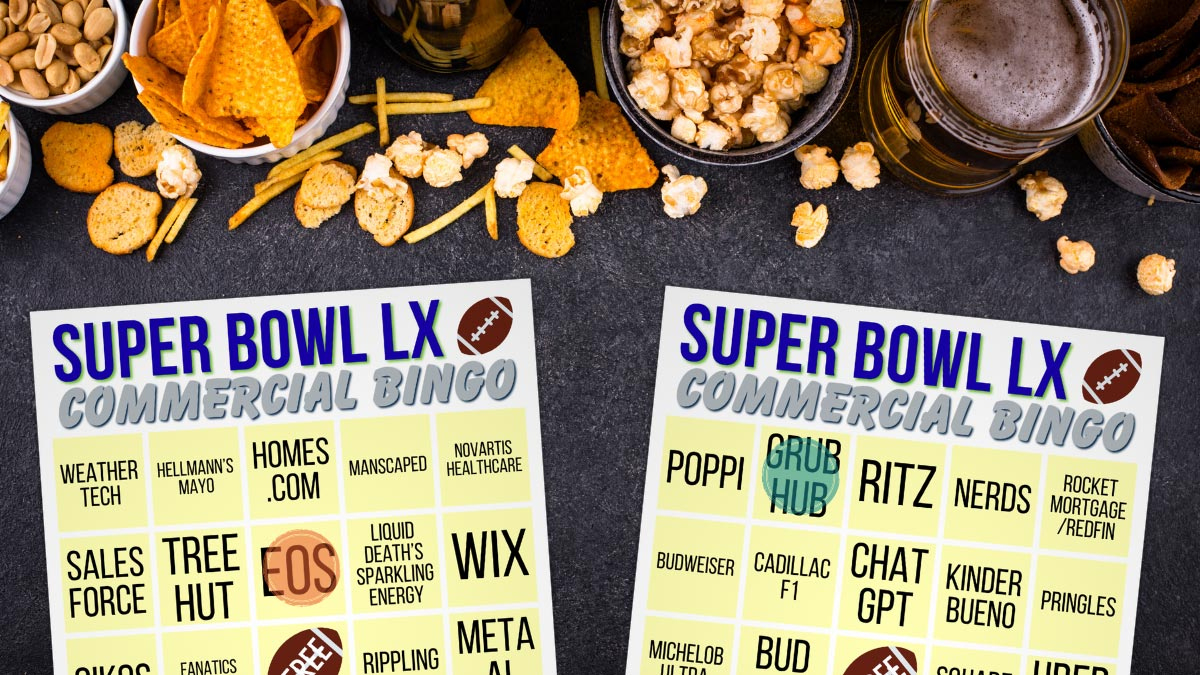 Free 2026 Super Bowl Commercial Bingo Cards with Printable Super Bowl Commercial Bingo Cards 2026