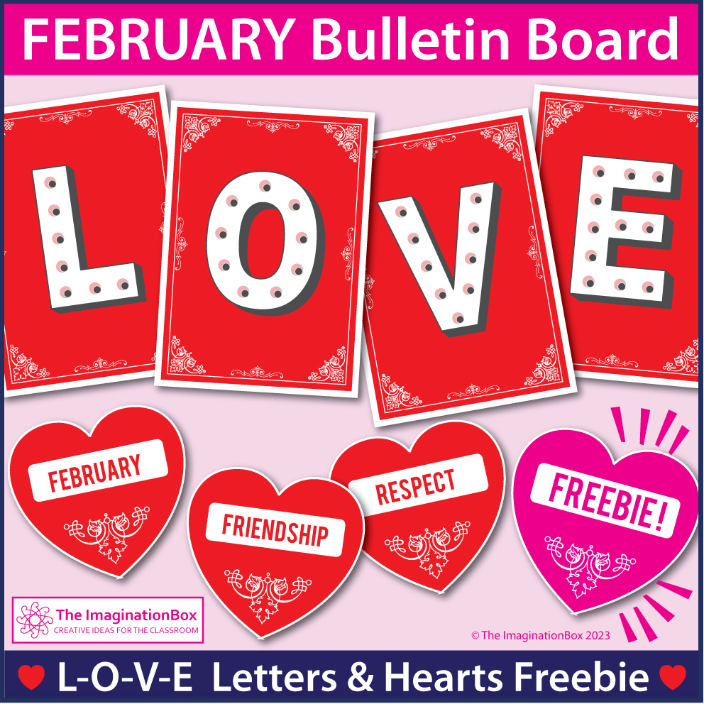 Free February Bulletin Board Display - The Imagination Box intended for Free Printable Valentine Bulletin Board Borders