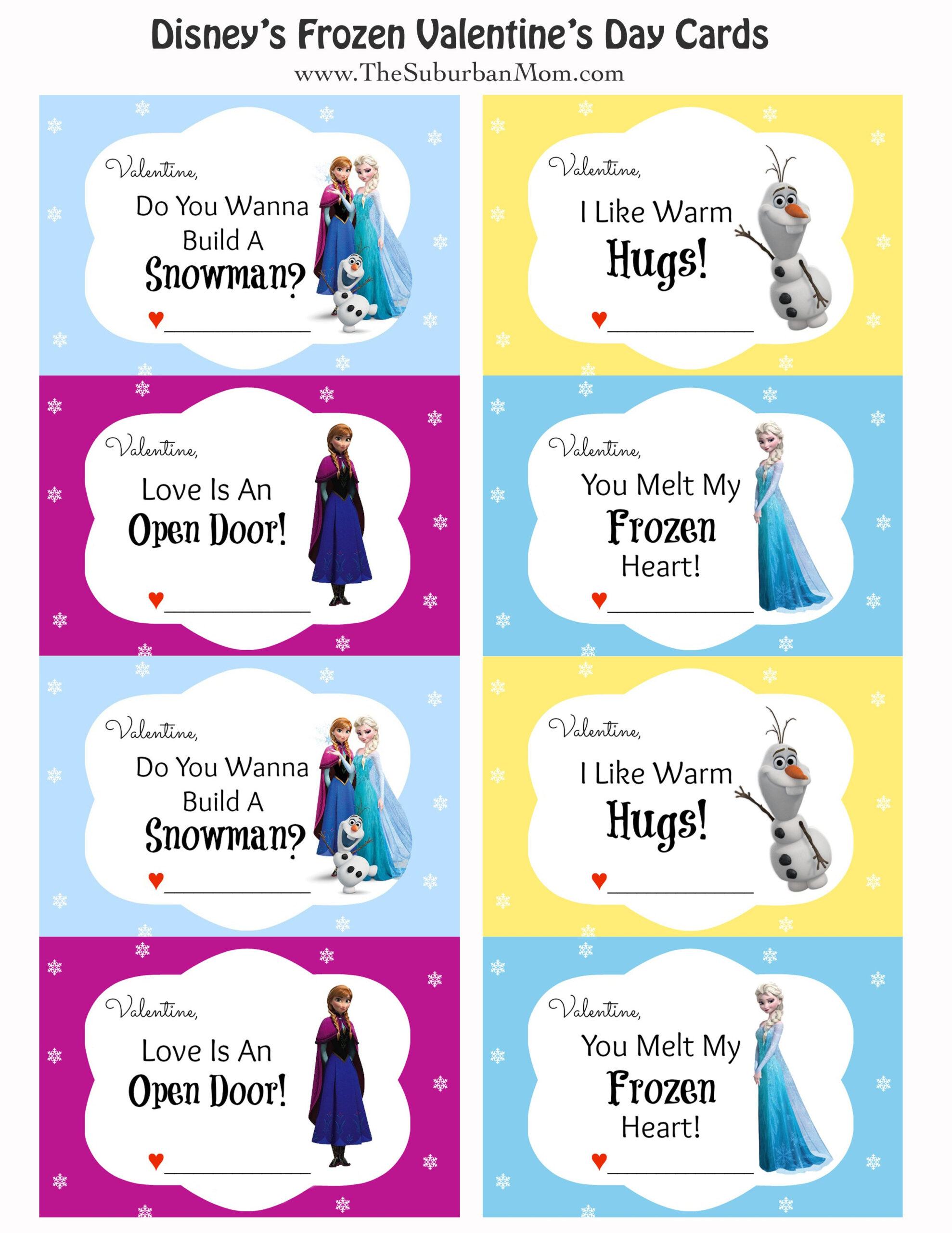 Free Printable Disney Frozen Valentine'S Day Cards - Thesuburbanmom inside Disney Printable Valentine Cards