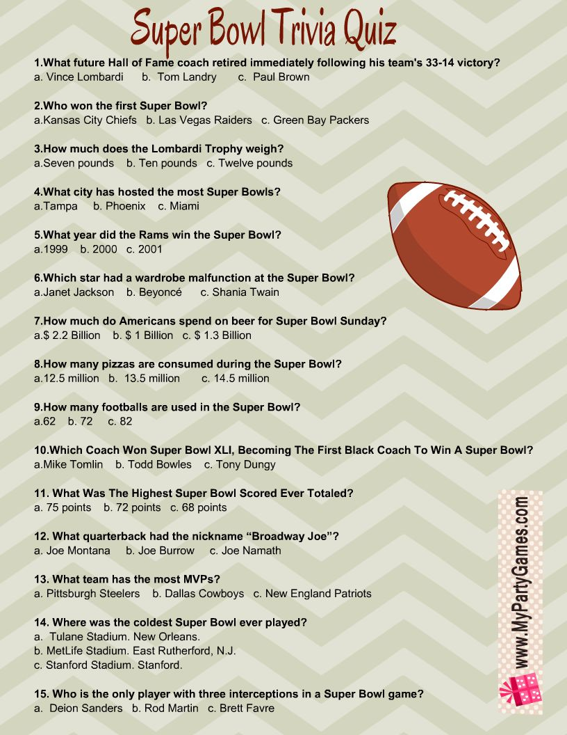 Free Printable Football Super Bowl Trivia Quiz within Free Printable Super Bowl Questions
