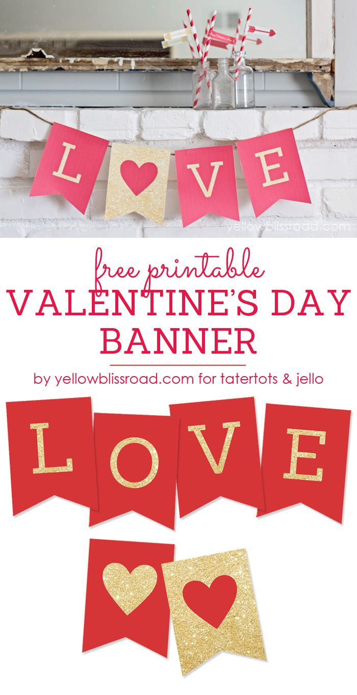 Free Printable Love Valentine&amp;#039;S Day Glitter Banner throughout Printable Valentine Decorations To Hang Up