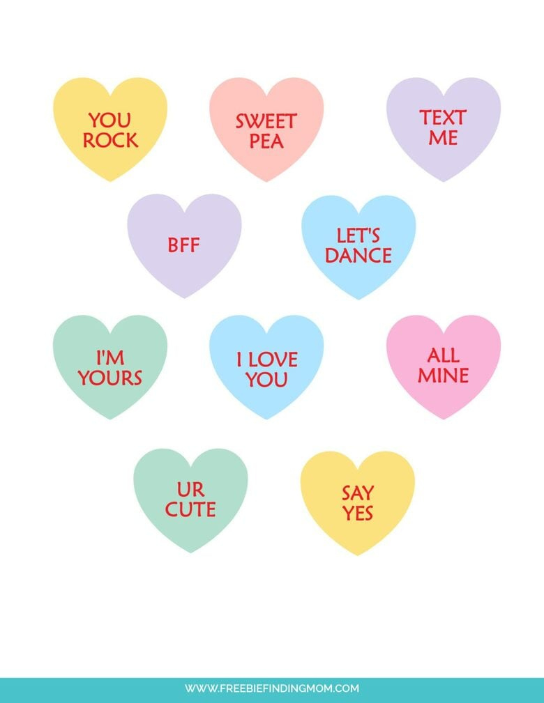Free Printable Original Conversation Hearts Sayings pertaining to Printable Valentine Hearts With Sayings