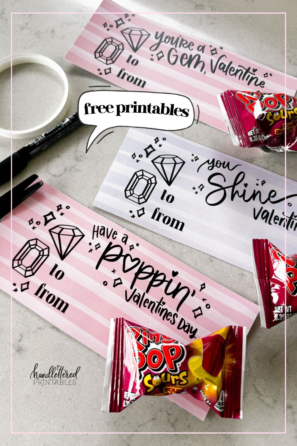 Free Printable Ring Pop Valentines Cards Or Tags - Hand Lettered with Free Printable Ring Pop Valentine