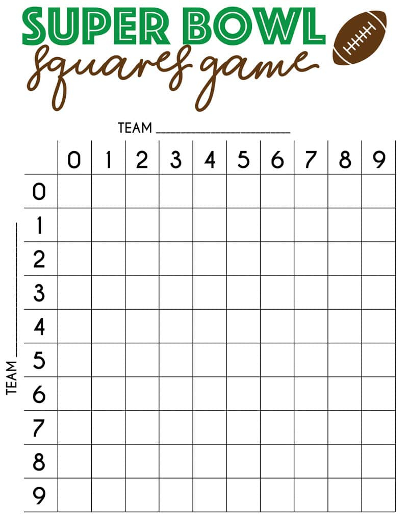 Free Printable Super Bowl Squares Template - Play Party Plan throughout Printable Super Bowl Square Sheets