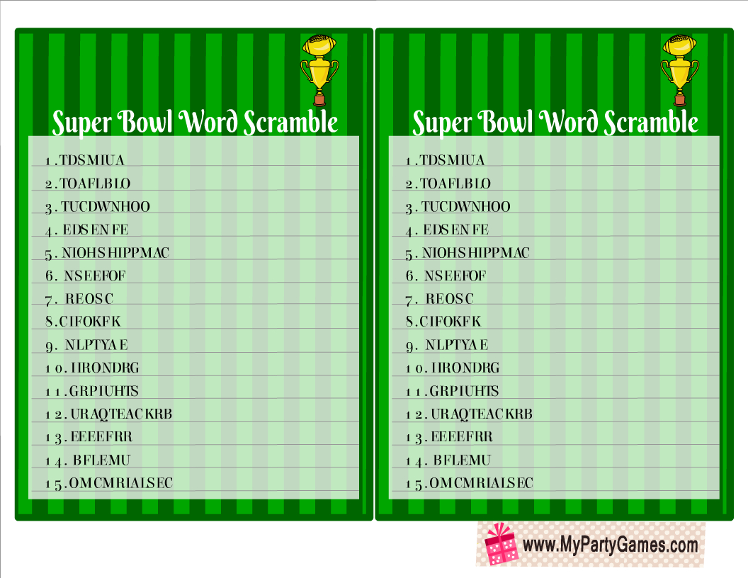 Free Printable Super Bowl Word Scramble Game within Free Printable Super Bowl Word Scramble