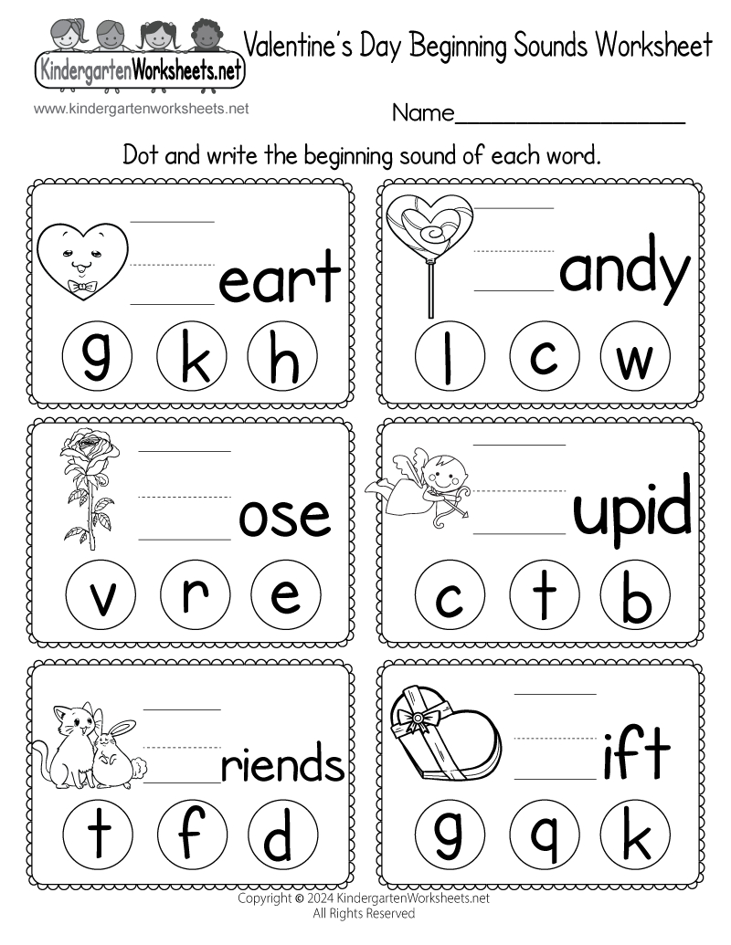 Free Printable Valentine&amp;#039;S Day Beginning Sounds Worksheet for Free Printable Valentine Day Worksheets