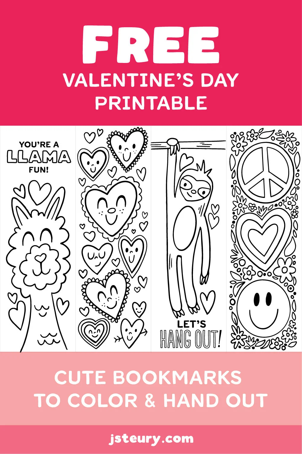 Free Printable Valentine'S Day Bookmarks To Color — Jessie Steury throughout Free Printable Coloring Valentine's Day Bookmarks