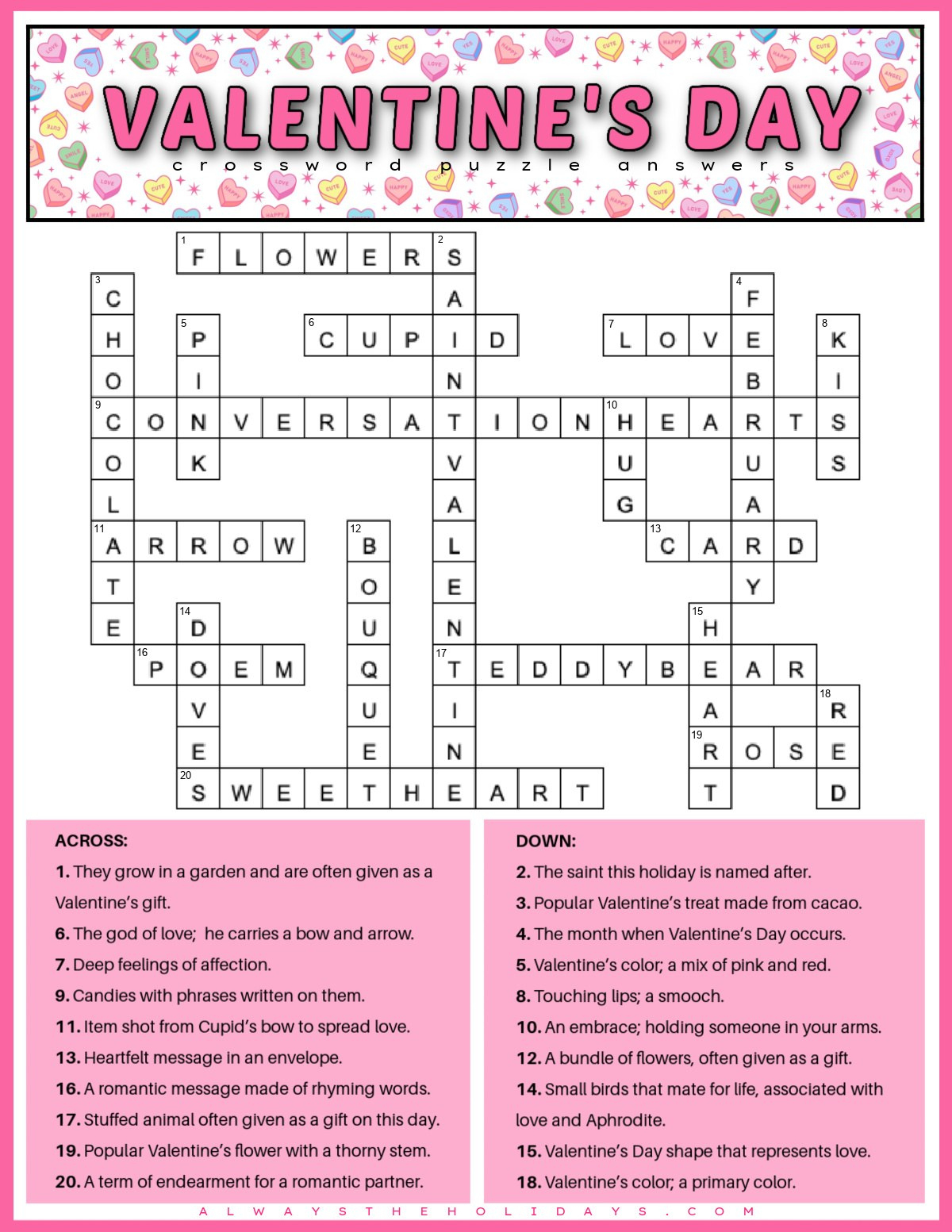 Free Printable Valentine'S Day Crossword Puzzle (Pdf & Jpg) in Free Printable Valentine'S Day Crossword Puzzles