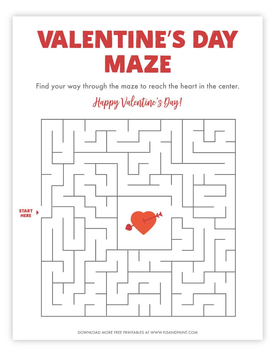Free Printable Valentine'S Day Maze - Pjs And Paint regarding Printable Valentine Mazes For Kids