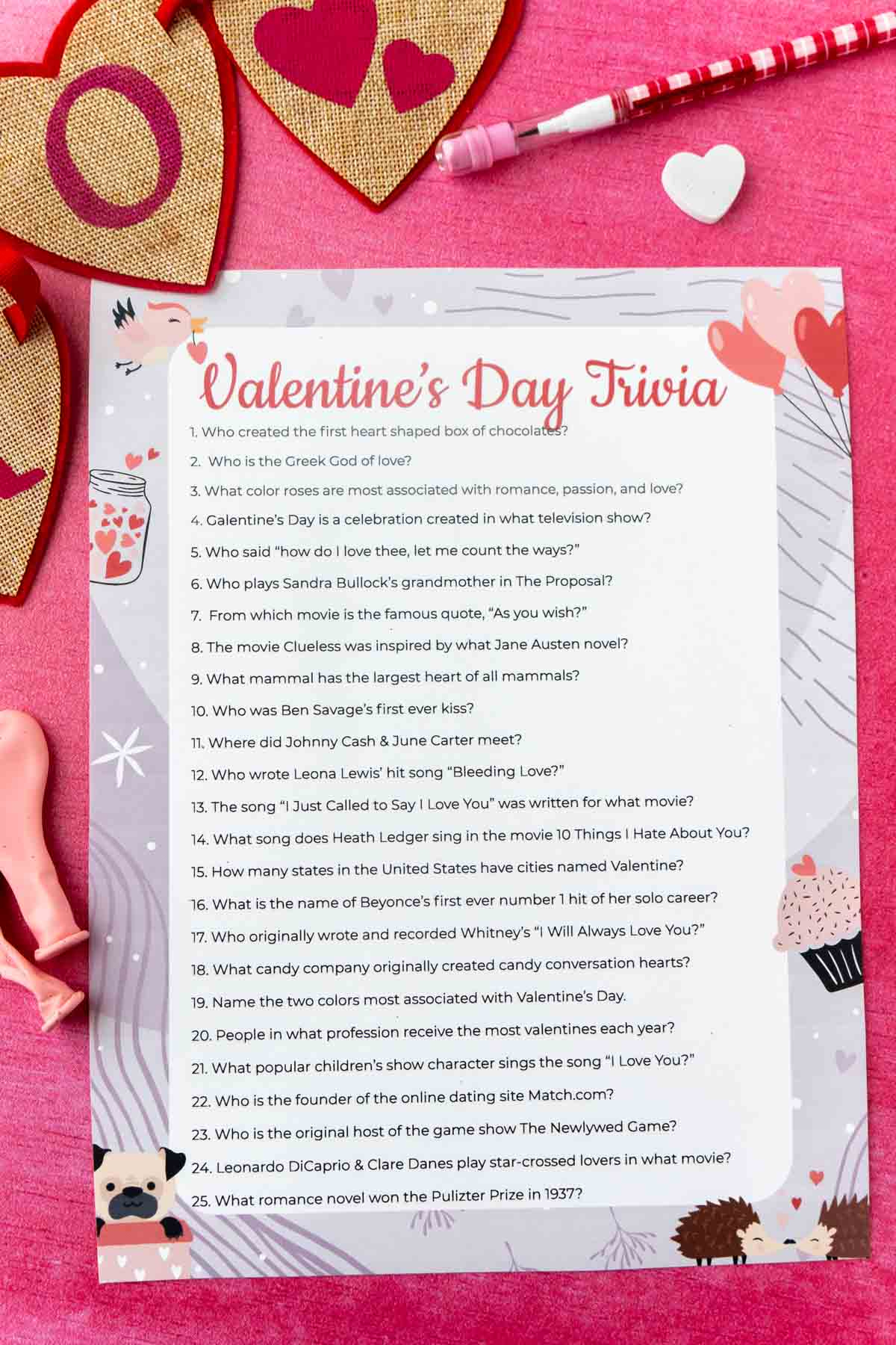 Free Printable Valentine'S Day Trivia Game - Play Party Plan in Printable Valentine Trivia