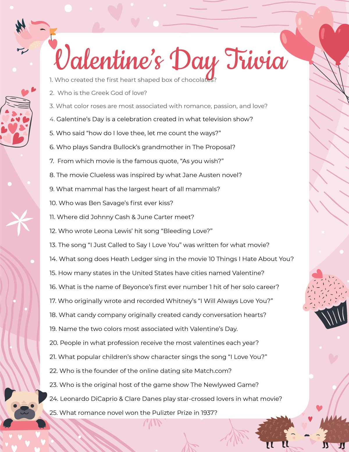 Free Printable Valentine&amp;#039;S Day Trivia Game - Play Party Plan in Valentine&amp;#039;S Day Trivia Printable