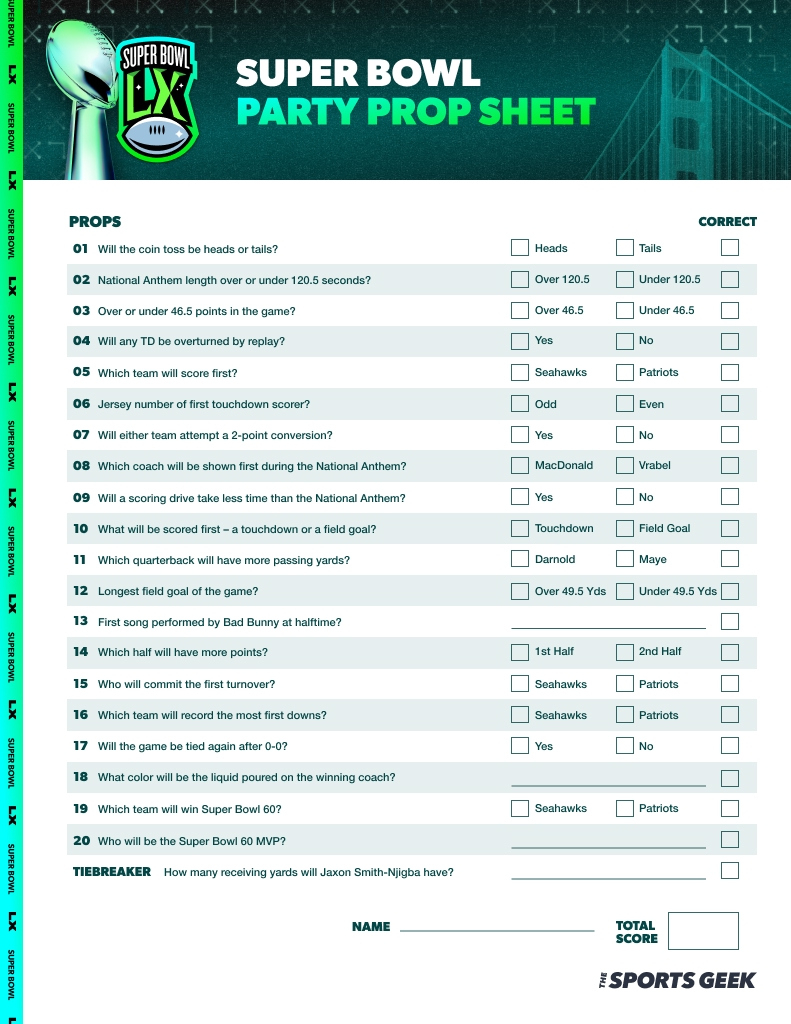 Free Super Bowl Prop Bet Sheet For 2026 (Printable) regarding Super Bowl Prop Bet Sheet 2026 Printable