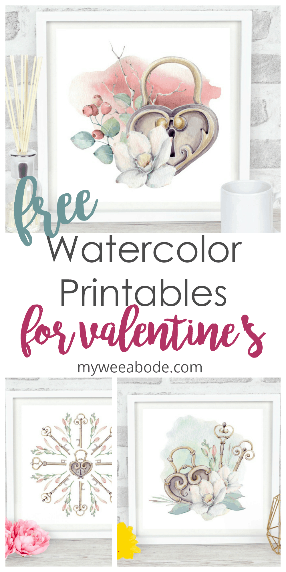 Free Valentine Watercolor Wall Art - pertaining to Printable Valentine Art