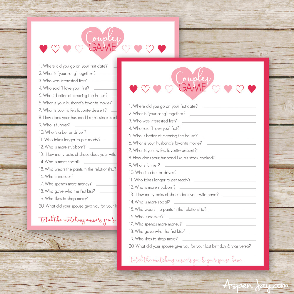 Free Valentines Couples Game Cards - Aspen Jay inside Printable Valentine Games